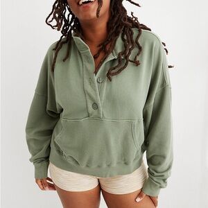 Aerie Button Mock Neck Cropped Sweatshirt